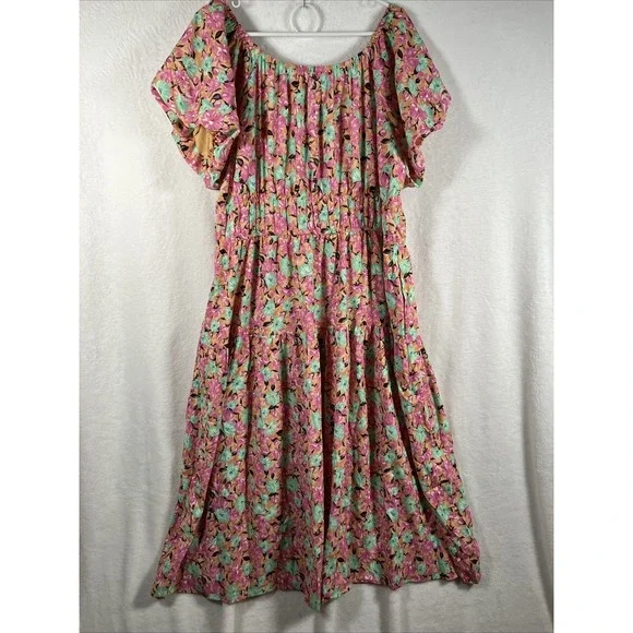 Grace Karin Floral Tiered Maxi Dress 2XL Plus Bubble Sleeve Cottagecore Romantic - Picture 8 of 11